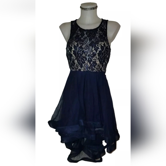 Navy Blue Sequin Hi-Lo Fairycore Whimsigoth Coquette Formal Prom Dress Sz 0 - Picture 2 of 3